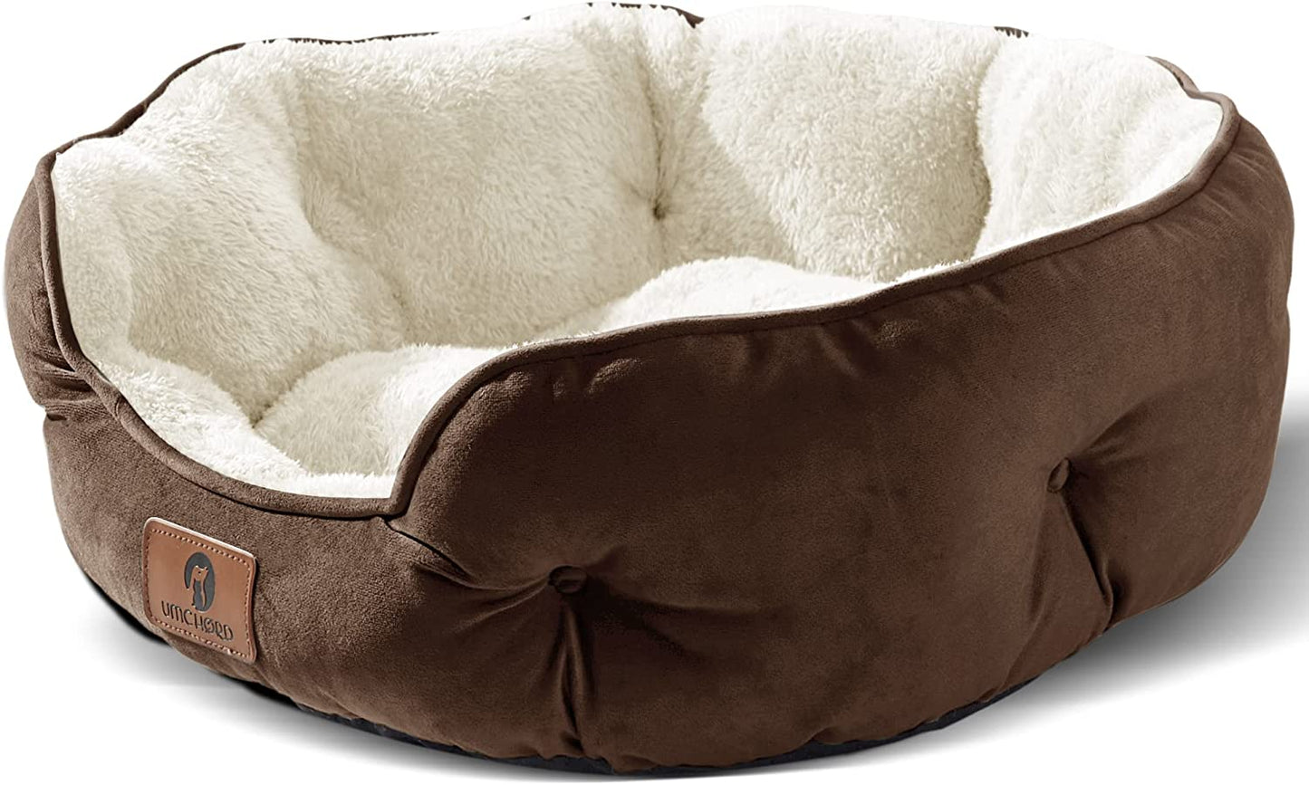 Small Dog Bed for Small Dogs, Cat Beds for Indoor Cats, Pet Bed for Puppy and Kitty, Extra Soft & Machine Washable with Anti-Slip & Water-Resistant Oxford Bottom, Brown,