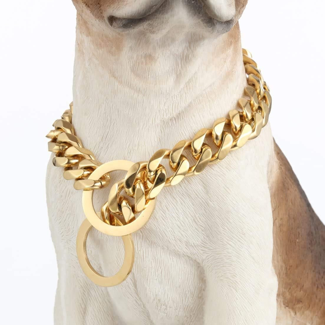 Dog Chain Collar Choke Collar Heavy Duty Chew Proof 19MM 14K Gold Plated Stainless Steel Dog Training Collar(19Mm, 26")