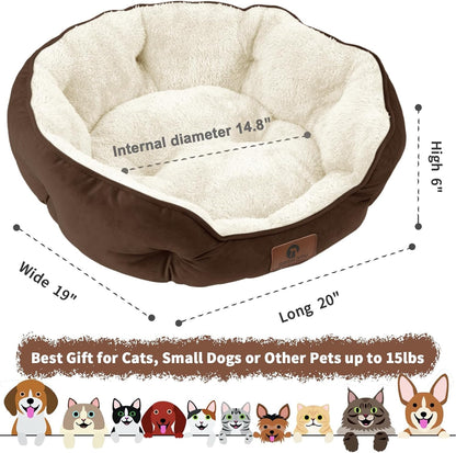 Small Dog Bed for Small Dogs, Cat Beds for Indoor Cats, Pet Bed for Puppy and Kitty, Extra Soft & Machine Washable with Anti-Slip & Water-Resistant Oxford Bottom, Brown,