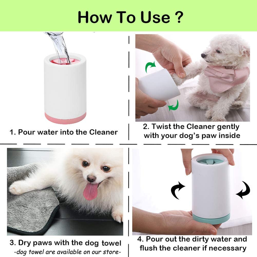 Portable Foot Washer Cup for Small, Medium Dogs and Cats - Muddy Paw Cleaner, Green