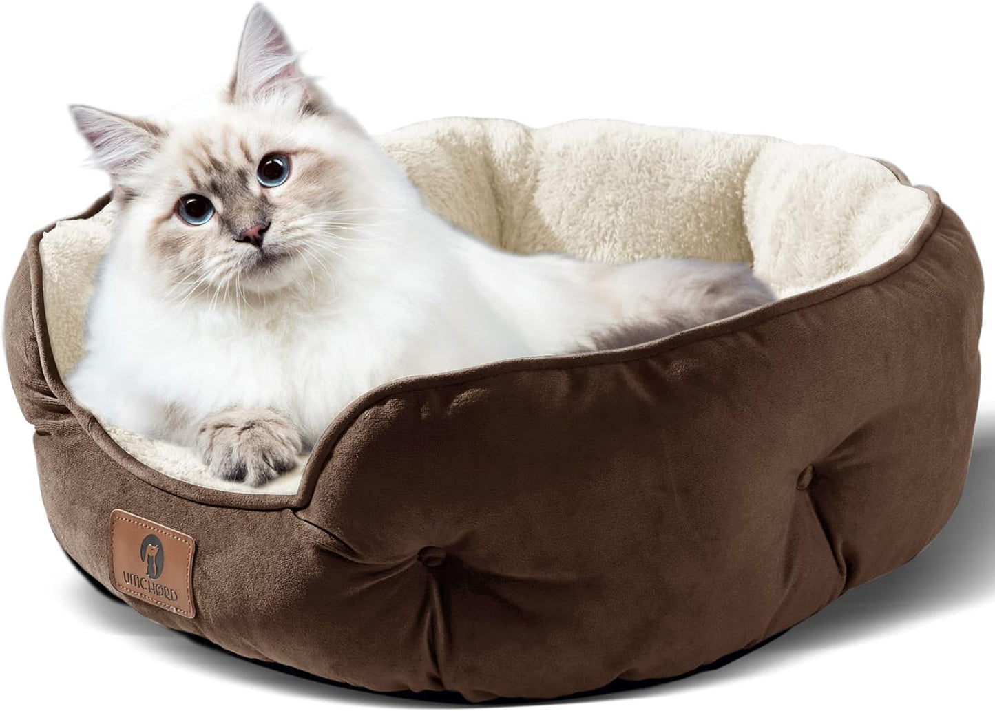 Small Dog Bed for Small Dogs, Cat Beds for Indoor Cats, Pet Bed for Puppy and Kitty, Extra Soft & Machine Washable with Anti-Slip & Water-Resistant Oxford Bottom, Brown,